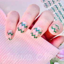 Jaysea Arts Nail Strips - Color Green Gold Chevron Street Nails Polish Art, B4G1