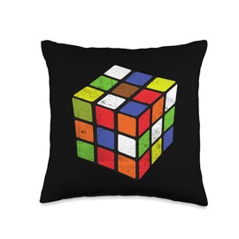 Rubiks Cube Apparel 80's Vintage Clothing Speed Puzzle 3x3 Math Cube Game 80's Colorful Rubics Throw Pillow, 16x16, Multicolor