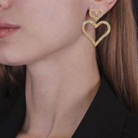 Heart Dangle Earrings for Women Rhinestone Heart Earrings Sparkly Heart Dangle Earrings Big Heart Earrings Jewelry for Bridal