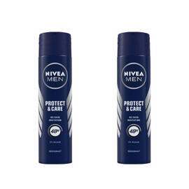 NIVEA MEN Protect & Care Anti-Perspirant Deodorant Spray, 0% Alcohol, 48H Odor Protection, Skin-Friendly, Woody Masculine Scent, Dermatologically Tested, 150ml, Pack of 2