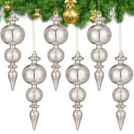 Tioncy 6 Pcs 8.46 inch Mercury Glass Finial Christmas Ornaments Hanging Christmas Finials Glass Ornaments Mercury Glass Decor for Christmas Tree Vintage Holiday Decoration(Silver)