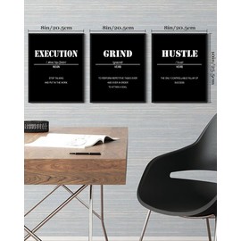 Drsoum Inspirational Office Framed Wall Art Motivational Grind Hustle Success Decor Encouraging Quotes Sayings Paintings 3 Pieces Artwork Home Bedroom Easy to Hang 8x10in (Black Framed)