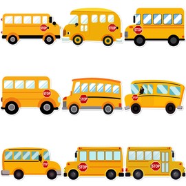 54Pcs School Bus Cutouts School Bus Name Tags Labels Bulletin Board Cut-Outs Classroom Decorations for Preschool Kindergarten Elementary Back to School Decor