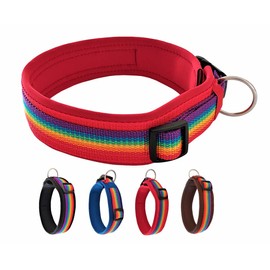 BUDDYPACK Rainbow Dog Collar Extra Wide and Soft Neoprene Padded Size XXS-3XL Adjustable (XS (32-37 cm), Rainbow on Red
