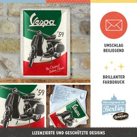 Nostalgic-Art Retro Blechpostkarte, 10 x 14 cm, Vespa – The Italian Classic – Geschenk-Idee für Roller-Fans, Postkarte aus Metall, Mini-Blechschild als Grußkarte