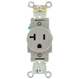 Leviton 20 Amp, 125 Volt, Industrial Heavy Duty Grade, Single Receptacle, Straight Blade, Self Grounding, 5361-GY, Gray