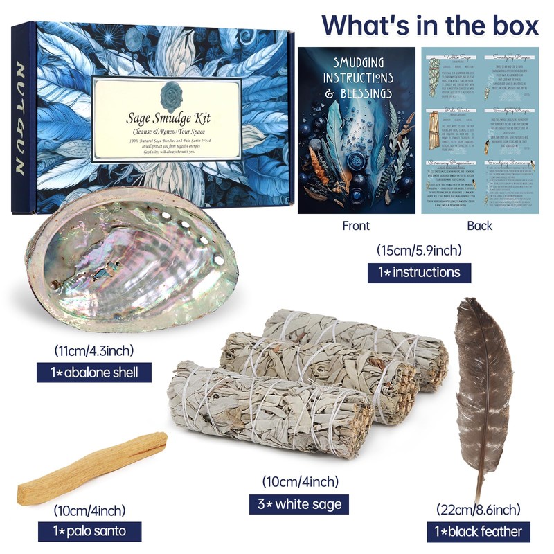 Nutgun Sage Smudge Kit - 3 White Sage Sticks, Palo