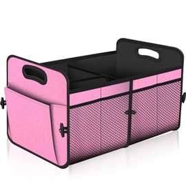 Femuar Car Trunk Organizer,Car Storage Organizer with 72L Large Capacity Waterproof Collapsible and 11 Pockets,Trunk Organizer for Car Suv/Jeep/Sedan, Large Size, Pink