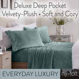 NY Loft Ultra Soft Micro Fleece Sheets Set with Extra Deep Pockets | Extra Soft Velvet Fleece Sheet Set | Super Plush Polar Fleece | Velvet Plush Cozy Warmth | Tribeca Collection (Queen, Stormy Sea)