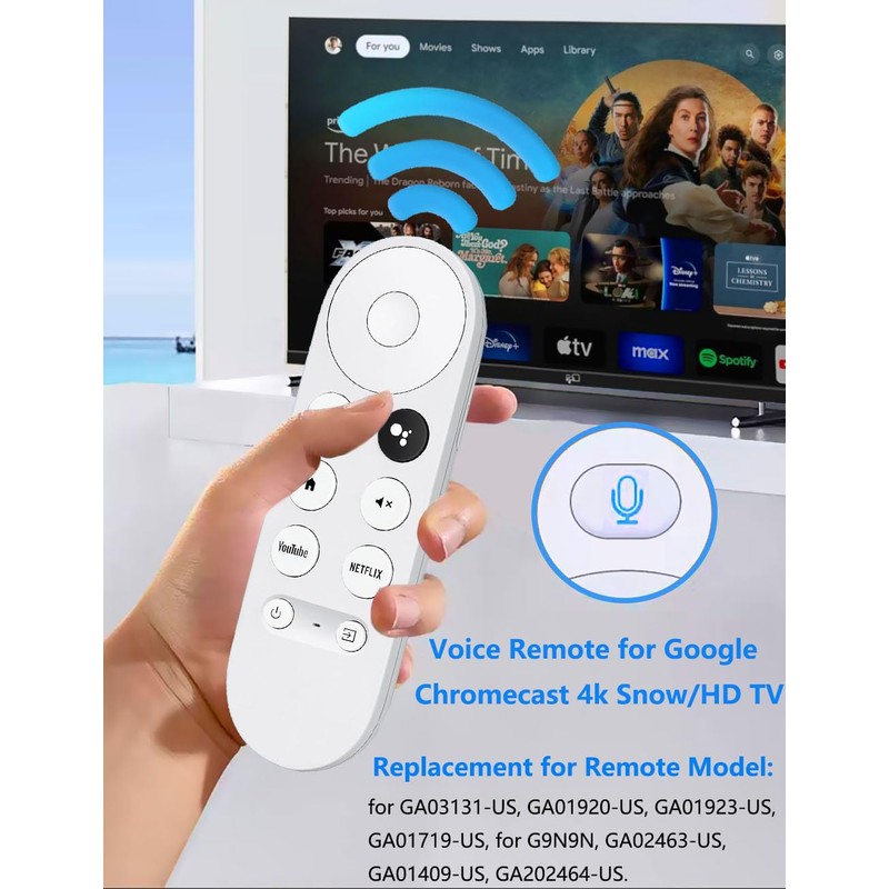 Upgrade Voice Remote for Google Chromecast 4k Snow TV, G9N9N