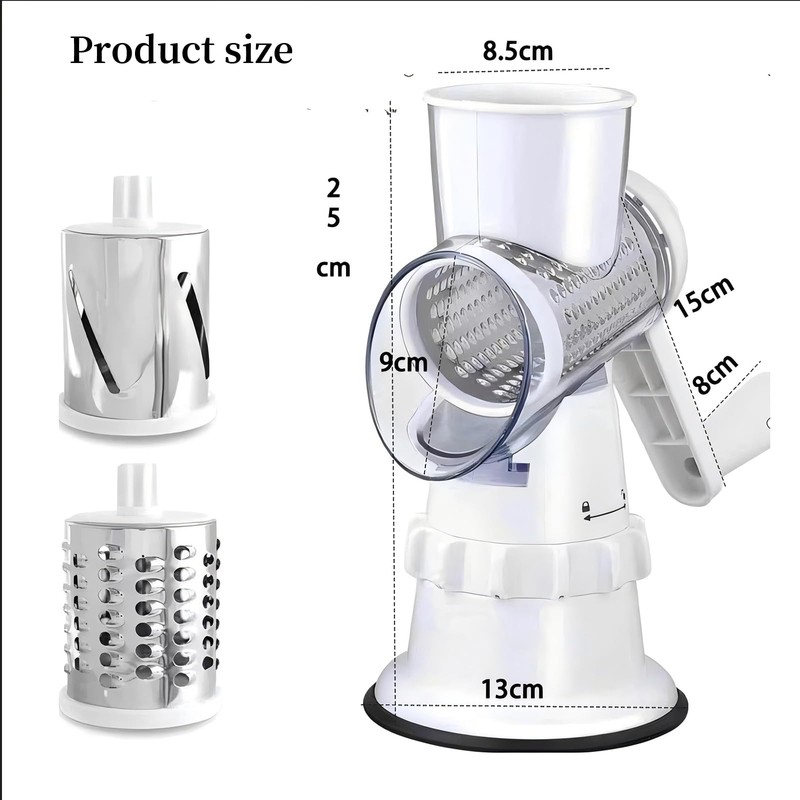 Cheese Grater, Manual Drum Grater with 3 Removable Drum Blades,
