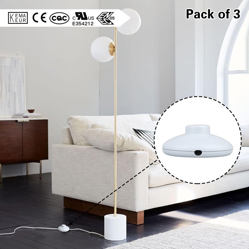 Helunsi 3Pcs Floor Lamp Foot Switch, White Foot Pedal Switch,