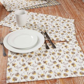 Morning Meadow Floral & Plaid Reversible Runner, 90" Long, Mustard and Yellow Printed Flowers Reversing to Cozy Brown & Mustard Plaid, Farmhouse, Country Cottage, Vintage Boho Table Décor