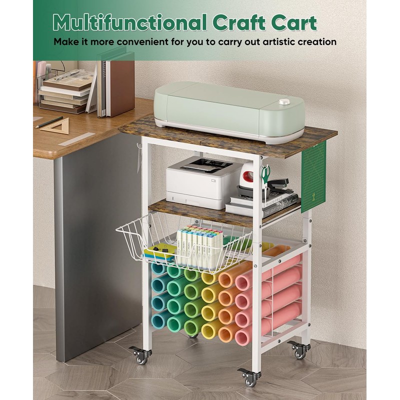 Queension Craft Cart with Wheels for Cricut Machines, Craft Organization