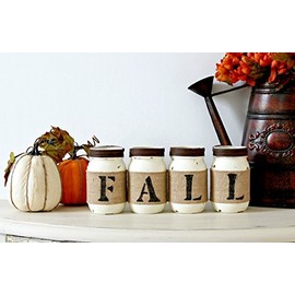 Mason Jars Set Fall Decor Centerpiece | Brown Burlap Tabletop Thanksgiving Decorations | Gift for Mom