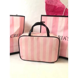 Victoria's Secret Iconic  Pink Stripe Travel Toiletry Cosmetic Hanging Bag NWT