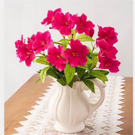 2 Pcs Artificial Azalea Flowers for Outdoors Faux Azalea Bushes Silk Flowers Greenery Artificial Azaleas Bouquet for Patio Lawn Garden Decoration (Rose Red)