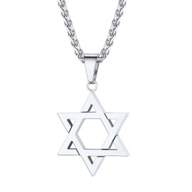 U7 Star of David Bat Necklace Pendant Chains for Men Boys Jewish Gifts Stainless Steel Megan Necklace