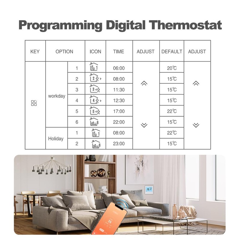Smart Tuya WiFi Thermostat 16A Digital Programmable LCD Display Underfloor