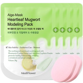 Mediflower disposable pouch modeling pack (collagen + vitamin + cool + Houttuynia cordata + 2 sponges) - Disposable modeling pack Houttuynia cordata 28gx5 + 2 sponges / 메디플라워 일회용 파우치 모델링팩(콜라겐+비타민+쿨+어성초+해면2개) - 일회용 모델링팩 어성초 28gx5개+해면2개
