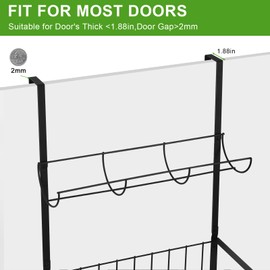 Over The Door Storage Organizer Hanging Towel Racks for Bathroom Towel Storage Organizer Back Behind of Door Towel Holder Hanger with Hooks for Small Bathroom Accessories, Black