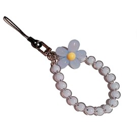 Blue Mobile Strap Beaded Flower Bracelet Creative Hanging Rope Keychain Mobile Lanyard Beaded Flower Anti-Lost Case Lanyard Girl Women's Wrist Strap Charms,Accessories
