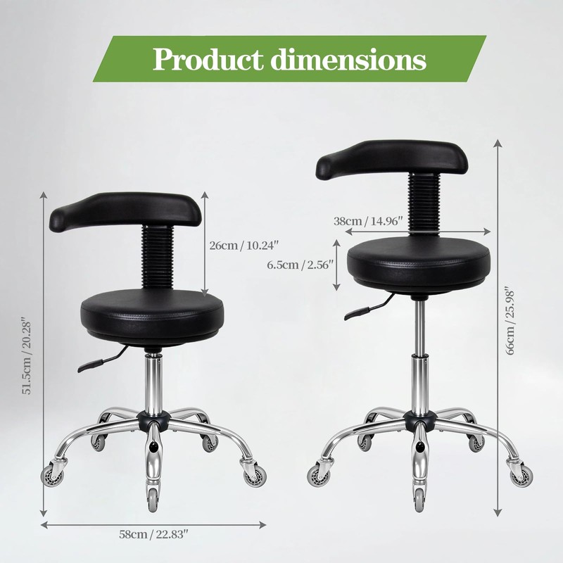 Antlu Rolling Stool with Back Support Tattoo Chair for Artist,