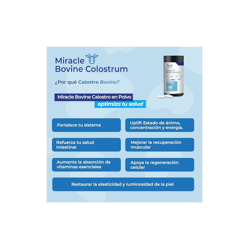ETERNAL NUTRITION Miracle: Calostro Bovino 50% IgG Puro (300 Cápsulas)
