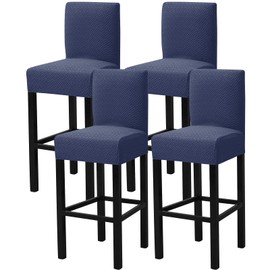 Gollense Bar Stool Covers Set of 4 Stretch Jacquard Barstool Slipcovers Washable Dining Chair Seat Covers with Back Removable Pub Counter Tall Chair Protectors for Kitchen Island Chairs (Dark Blue)