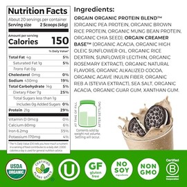 Orgain Organic Vegan Protein Powder, Cookies & Cream - 21g Plant Based Protein, 7g Prebiotic Fiber, Low Net Carb, No Lactose Ingredients, No Added Sug