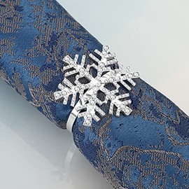 Patelai Set de 12 Anillos de Servilletas de Copo de Nieve Navidad Soporte de Servilleta de Copo de Nieve de Diamantes de Imitación para Decoración Navideña Mesa Fiesta Boda (Plata)