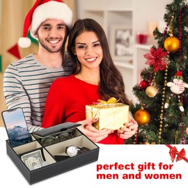 Baoyun Mens Valet Tray Organizer, Mens Jewelry Box, Nightstand Organizer for Men with 5 compartments, Faux Leather Key Tray for Entryway Table, Bedside Storage for Watch, Coin, Phone Gifts for Men