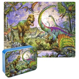 LELEMON Puzzles for Kids Ages 4-8,Dinosaur 100 Piece Puzzles for Kids,Educational Kids Puzzles Jigsaw Puzzles in a Metal Box,Children 100 Piece Puzzle Games Puzzle Toys for Girls and Boys
