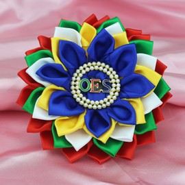 Order of The Eastern Star Brooch Pin for Women OES Brooch Pin Sorority OES Gift Greek Paraphernalia Jewelry Satin & Pearl 5.5" Flower Pin for Sisterhood