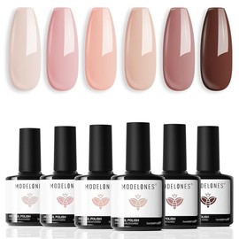 modelones Kit de Esmalte de Uñas en Gel - 6 Colores Otoño Invierno Rosa Nude Conjunto de Esmalte en Gel Tonos de Piel Marrón Neutro Kit de Uñas en Gel