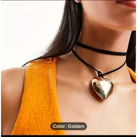 Unbranded Love Heart Black Velvet Adjustable Necklace GoldTone