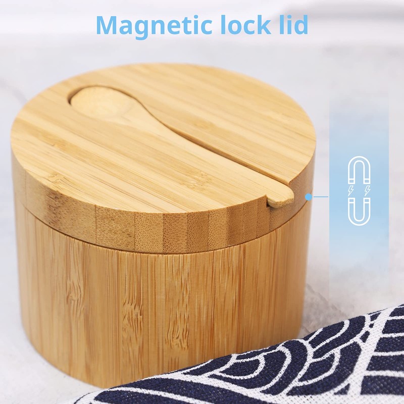 HTB Bamboo Salt Cellar with Mini Spoon, Kitchen Salt Box
