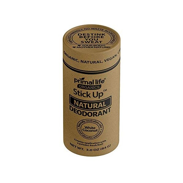 Stick Up Natural Deodorant for Women and Men with Bentonite Clay Powder, Arrowroot, Magnesium, Zinc, 3 oz. Vegan Deodorant for 3-4 months, White Coconut - Primal Life Organics