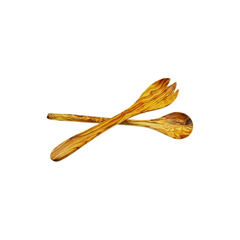 Olive Wood Salad Servers, Set of 2, Wood, Grain/Natural, 35