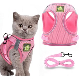 Arnés y correa para gatos, juego de arnés de chaleco suave ajustable a prueba de fugas con tiras reflectantes para gatos grandes, razas pequeñas, cachorros, perros, paseos al aire libre. (S, rosado)