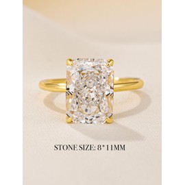 PAFIDDY 4.5CT Elongated Radiant Cut Solitaire Engagement Ring for Women, 925 Sterling Silver Simulated Diamond Promise Ring with 14K Yellow Gold Plated, Metal, Cubic Zirconia