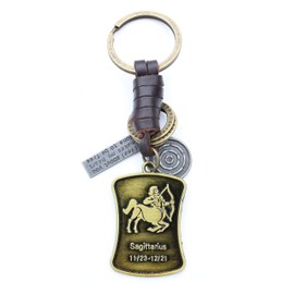 AuPra Sagittarius Sign KeyRing Gift Women & Men Archer Zodiac Symbol KeyChain Home Car Leather Keys Holder Horoscopes Ladies Present