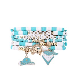KZL Surfer Heishi Bracelets Set for Women Western Cowgirl Beaded Stretch Bracelet Bohemian Hat Boots Beer Bottle Disco Ball Stackable Charm Bracelets Summer Beach Jewelry -Set 6