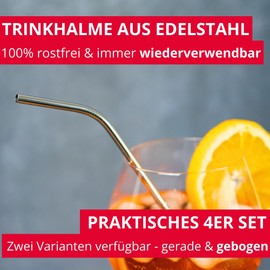 Westmark 4 stainless steel straws, curved, including 1 cleaning brush, length: 21.5 cm, diameter 0.6 cm, stainless steel, silver, 62742260