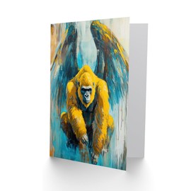 Artery8 Greeting Card Yellow Gorilla Ape With Angel Wings Oil Painting Blank For Him Or Her Art Birthday Card