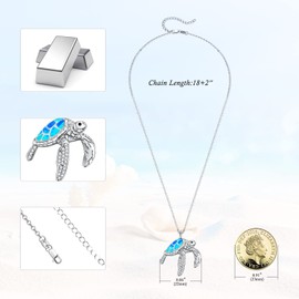 TANGPOET Turtle Necklace Sterling Silver Sea Turtle Necklace with Blue Opal Turtle Necklace Ocean Pendant Jewelry Turtle Gifts for Women