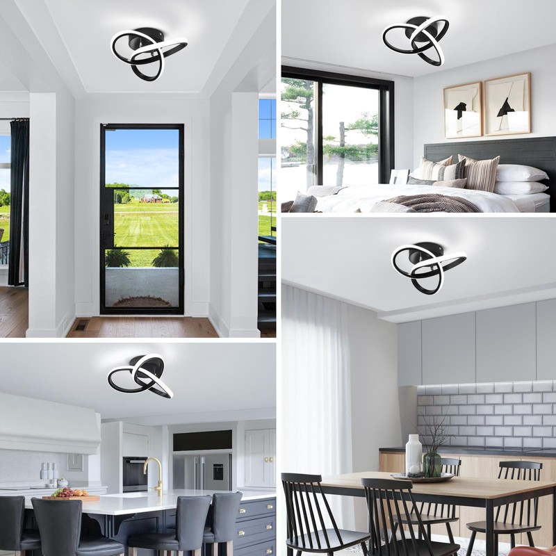 CANEOE Black Modern Ceiling Light Fixtures 6000K Semi Flush Mount