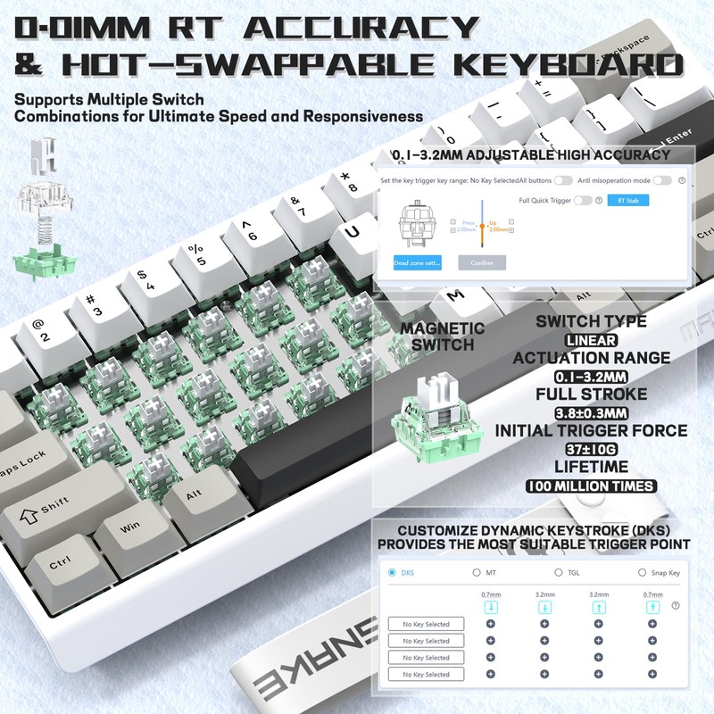 MAMBASNAKE X60 HE 60% Rapid Trigger Wireless Gaming Keyboard,Hall Effect