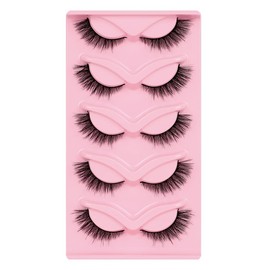 Uytrrsvd 5 Pairs 3D Faux Mink Lashes - Dramatic Cat Eye Wispy Volume with Featherlight Invisible Band, Reusable False Eyelashes Easy to Apply for Day to Night Wear, Parties & Special Events (XF39-5)
