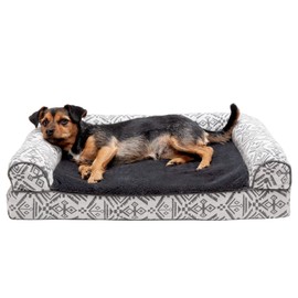 Furhaven Pet Bed for Dogs and Cats - Plush and Southwest Kilim Decor Sofa-Style Cooling Gel Foam Dog Bed, Removable Machine Washable Cover - Boulder Gray, Medium